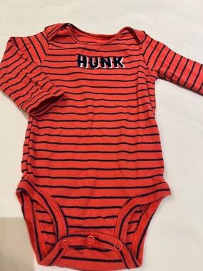Carter's Red and Navy Striped Baby Bodysuit with HUNK Applique
